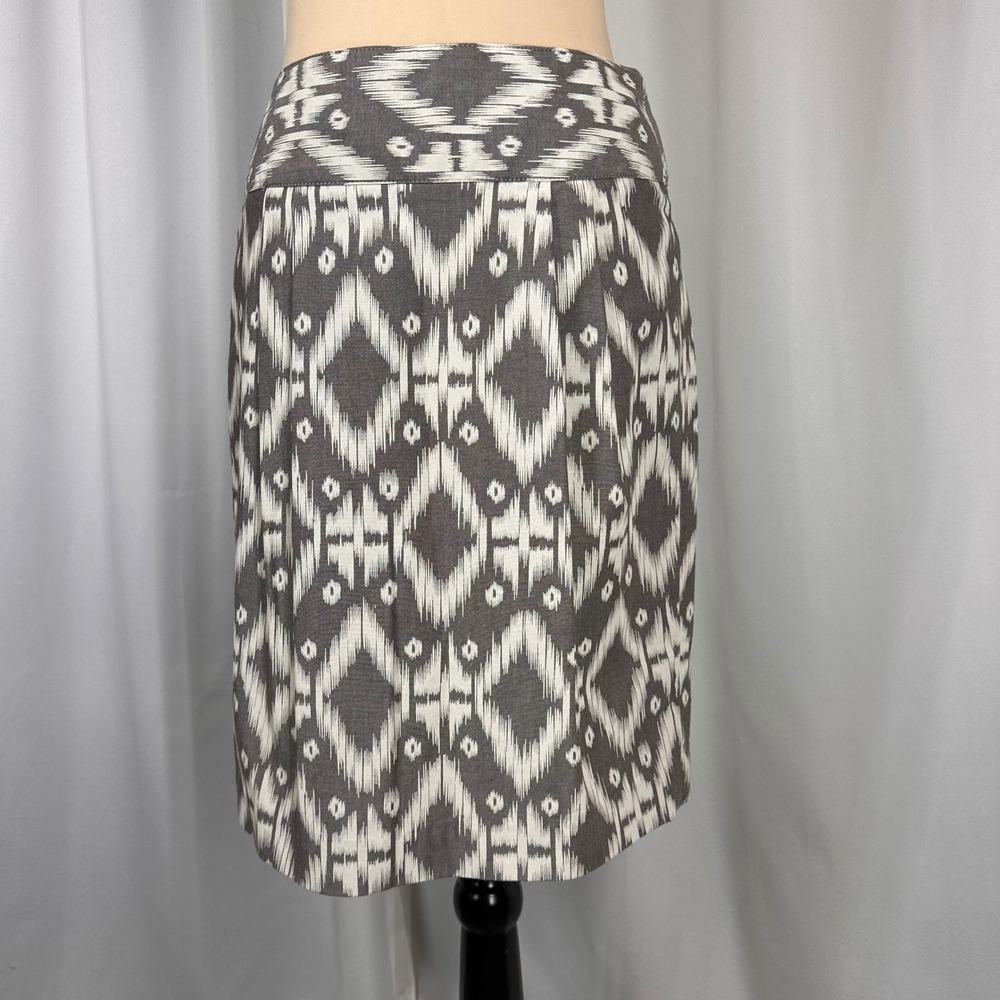 Banana Republic Heritage Grey White Ikat Diamond Cotton Pencil Skirt Size 4
